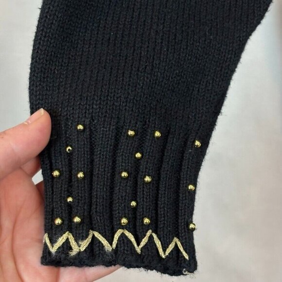 All Points by Reference Point Women's Black Gold embroidered beaded cardigan L - Picture 6 of 12